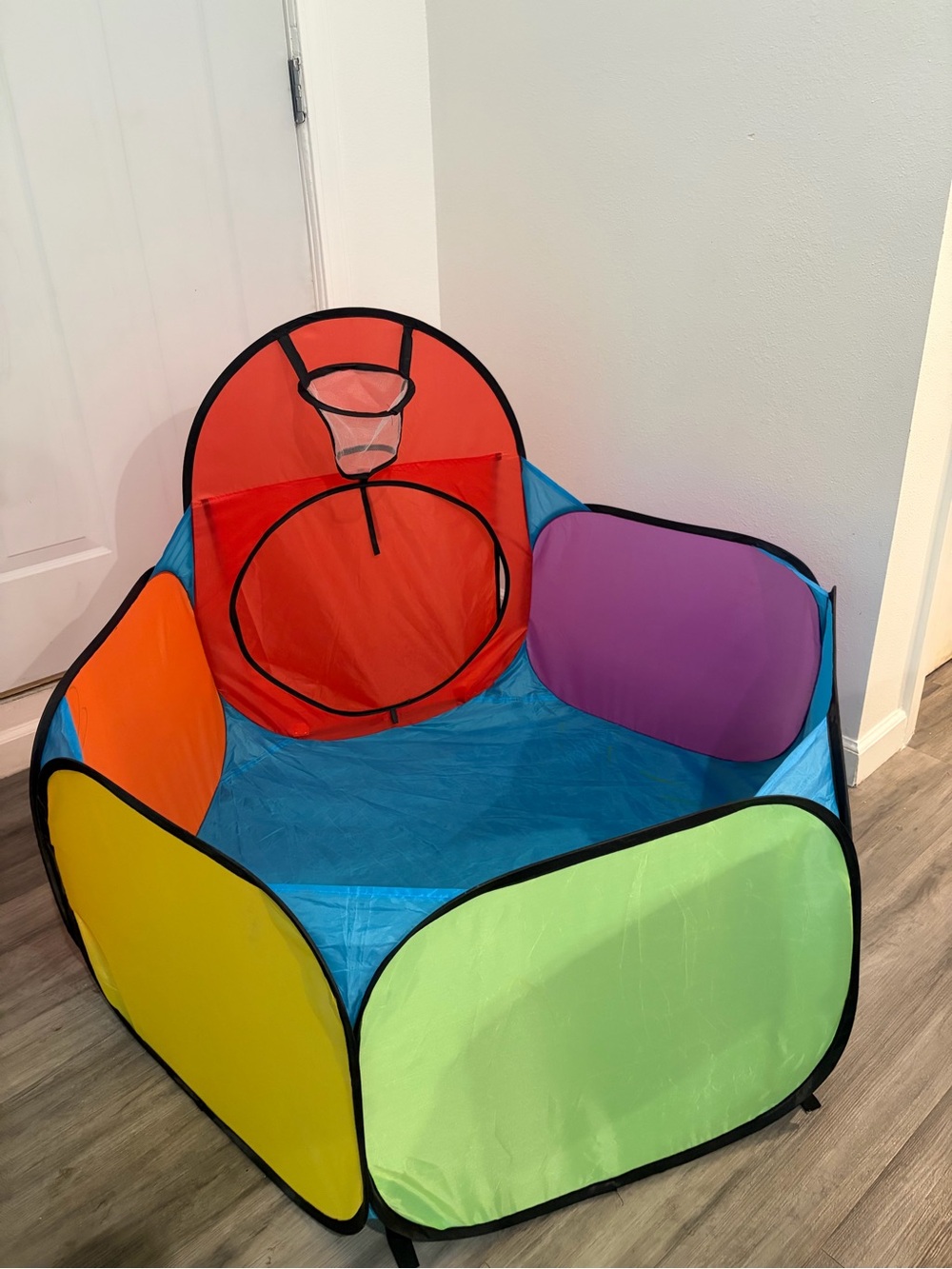 Kids Multi-Color Pop-Up Playpen with Basketball Hoop